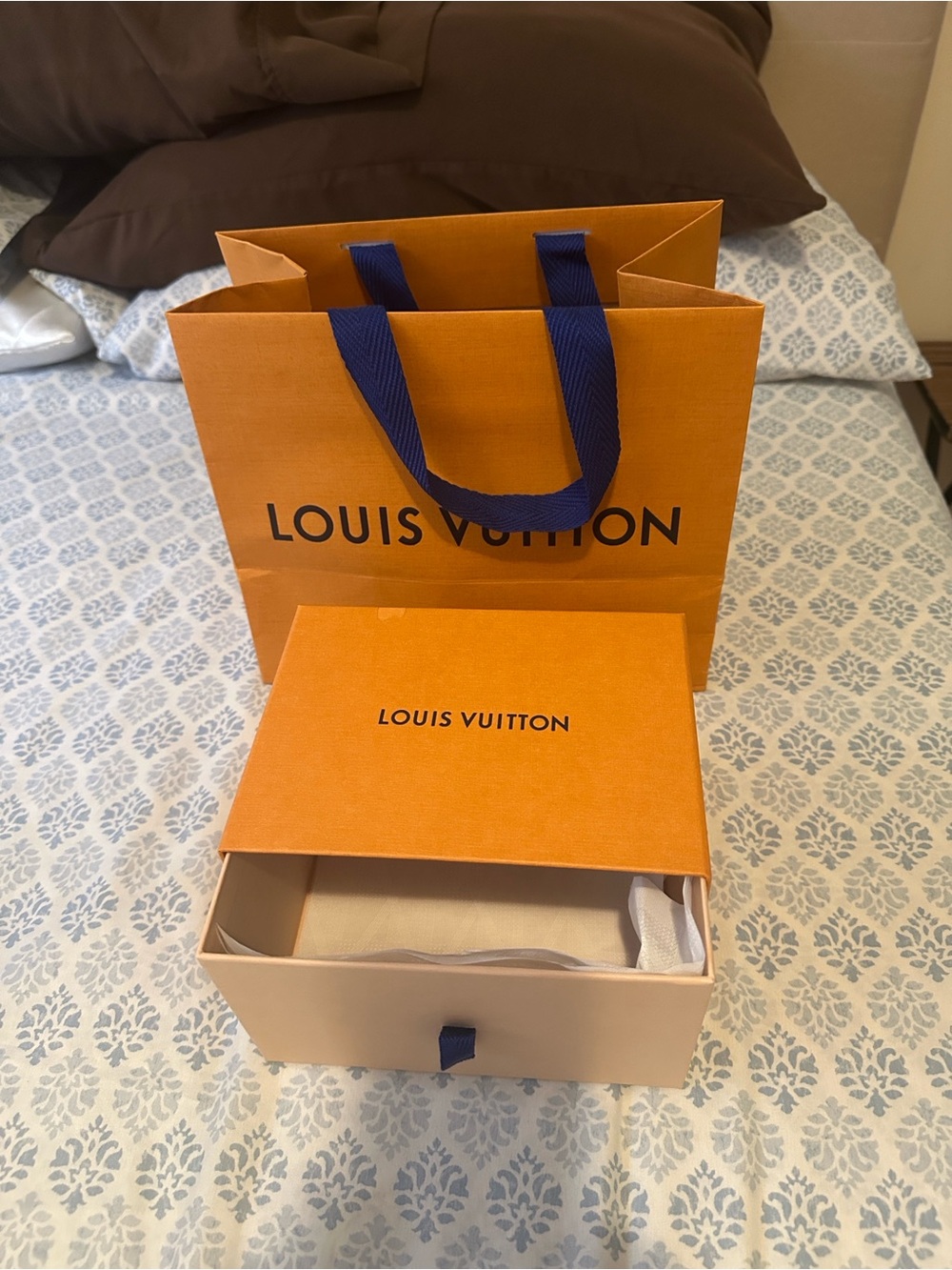 Louis Vuitton Orange and Navy Gift Bag with Matching Box